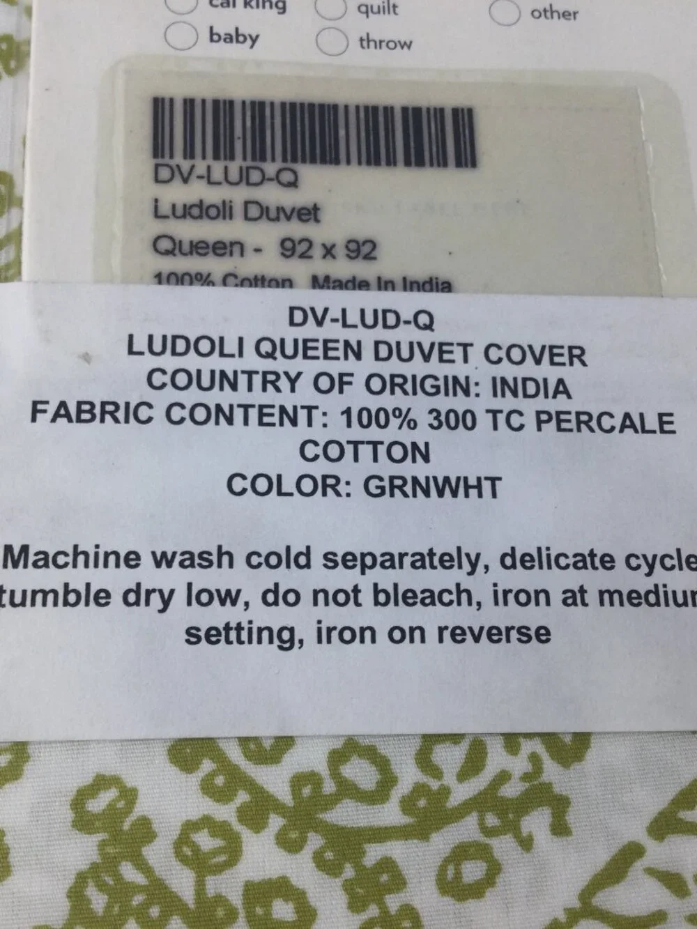 John Robshaw Ludoli Cotton Queen Duvet Cover Green White Paisley 92
